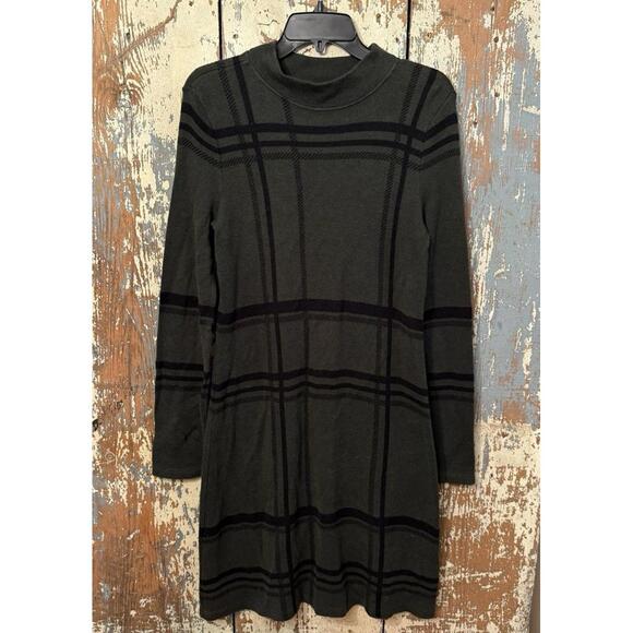 Style & Co. Plaid Mock Neck Sweater Dress, green and black, size Small - Picture 2 of 6